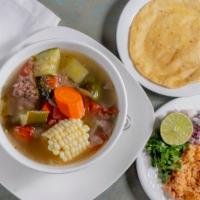 Caldo de Res · Delicious and popular beef soup served with your choice of flour or corn tortillas.