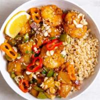 Hollywood Sweet And Sour Tofu · Sesame tofu with chili-dusted pineapple, peppers & onions, roasted salt-free peanuts, green ...