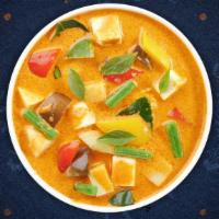 Mus-Sa-Mun Curry · Curry sauce and coconut milk with tofu, potatoes, carrots, pineapples, peanuts, ginger, and ...