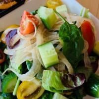 Seasonal Salad · Salad with house-made citrus dressing (spring mix, cucumber, cherry tomato, sliced onion)