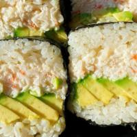 California Musubi · Imitation crab salad with avocado, white rice, wrapped in seaweed