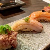 Toro Tasting (5 pcs) · Chef Recommendation. 5 kinds of Chef’s choice Toro.