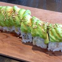 Caterpillar Roll · Eel, cucumber topped with avocado, eel sauce, and sesame seed