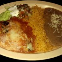 CHILE RELLENO PLATE · Vegetarian. Roasted pepper stuffed with cheese, covered in egg batter, and mild tomato sauce...