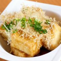 Agedashi Tofu · Fried tempura tofu served with ginger sauce.