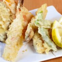 Tempura · Deep-fried battered shrimp and assorted vegetables.
