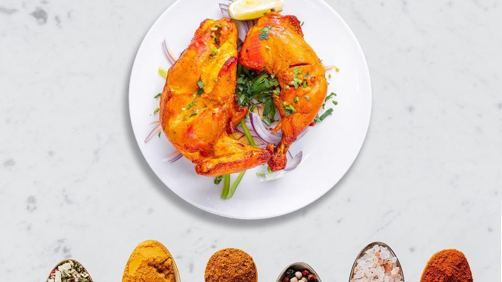 The Chickend Has No End (Half) · Jumpin Jack Flash...juicy chicken dipped in a yoghurt & ground spice marinate and baked in a tandoor clay oven. 1 Breast and 1 Leg.