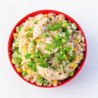 Cauliflower Fried Rice · Roasted cauliflower rice, roasted corn, peas, green onions, and sesame seeds sauteed with ou...