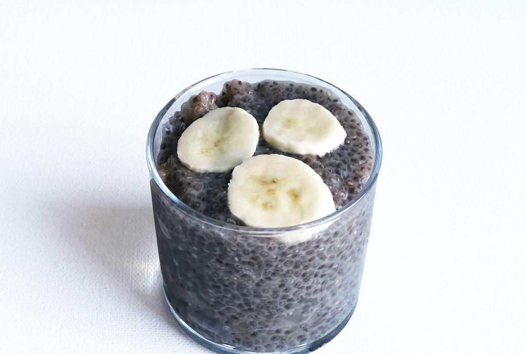 Banana Chia Pudding · Chia seeds soaked overnight in dairy-free milk and sweetened with raw cane sugar. (gluten-free, vegan.)