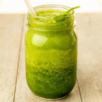 Green Power Smoothie · Apple juice, super greens supplement, kale, spinach, peach puree and banana.