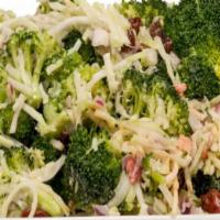  Broccoli Crunch Salad · Shredded broccoli, bacon bits, raisins, red onion, sunflower seeds, shredded carrots all tos...