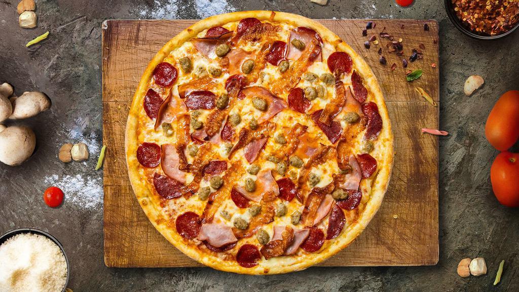 Meat Lover Pizza · Pepperoni, smoked ham, salami, meatball, and Italian sausage baked on a hand-tossed dough.