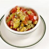 Corn Succotash · corn, zucchini, tomatoes, lima beans, onion & sweet peppers. vegan
sm 8oz, lg 16oz