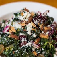 Kale & Chicory Salad · Kale, frisee & radicchio, red grapes, red onion, cow's milk feta cheese with sugarcane vinai...