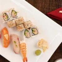 Sushi Combination  · Comes with: . - California Roll. - A piece of Shrimp nigiri. - A piece of Tuna nigiri. - A p...