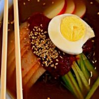 Cold Noodle · Buckwheat noodle with apple, cucumber, boiled egg, pickled radish with refreshing naengmyeon...