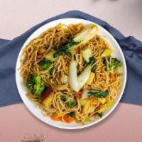 Very Veggie Chow Mein · Egg noodles stir-fried with bean sprouts, scallions, onions, cabbage, broccoli, and carrots.
