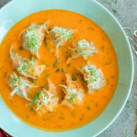 CHICKEN MOMO JHOL (8) · Steamed Momo in Thick Spicy Cold Curry  Soup