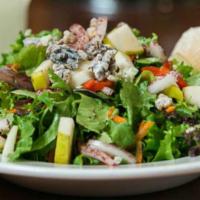 Granada · Organic mixed greens with arugula, pears, roasted peppers, sumac onions, caramelized walnuts...