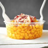 Cut Corn Cup · Add your choice of toppings - Mayonnaise, sour cream, butter, lemon, cheese, chili powder.