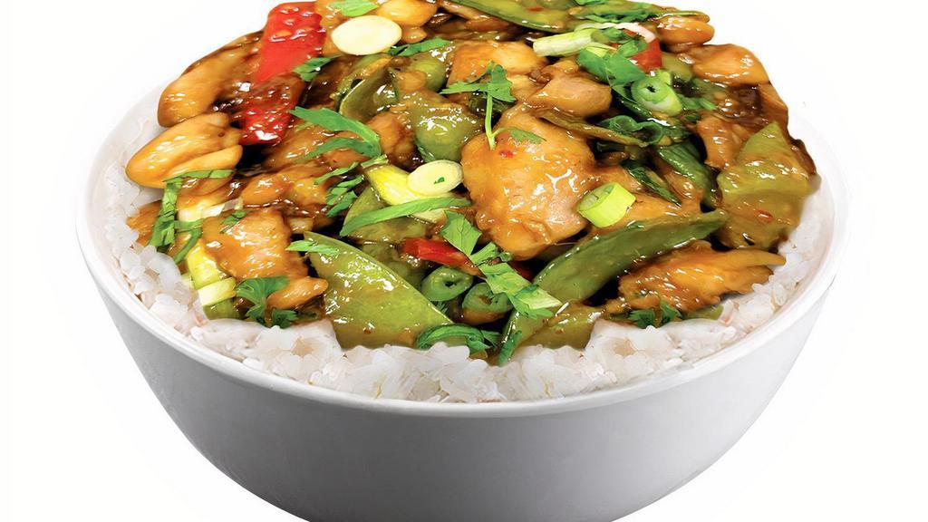 Soy Garlic Ginger Chicken · Delicious chicken meat in soy base sauce with perfectly blended garlic and ginger flavor. Served with steamed rice.