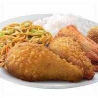 2Pc Chinese-Style Fried Chicken + 1Pc Bangus Lauriat · Favorite rice meal entrées, served with steamed rice, half-serving of pancit canton, 1pcs bu...