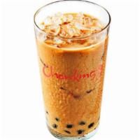 Thai Iced Tea (16oz) · Tea with creamy mouthfeel. Served chilled with ice cubes and black tapioca pearls.