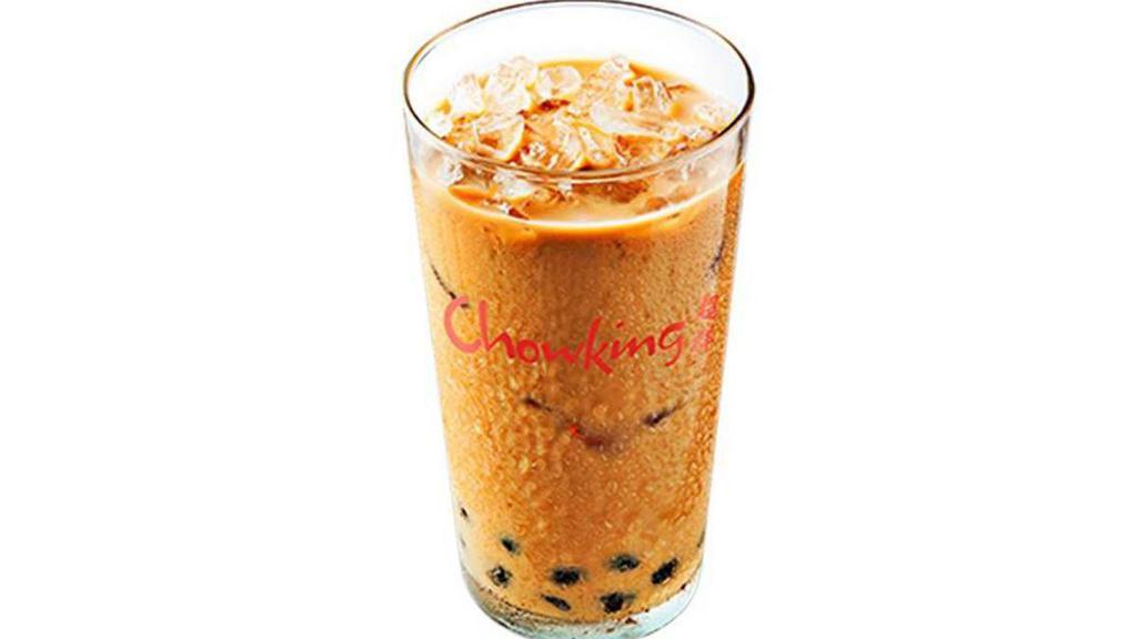 Thai Iced Tea (16oz) · Tea with creamy mouthfeel. Served chilled with ice cubes and black tapioca pearls.