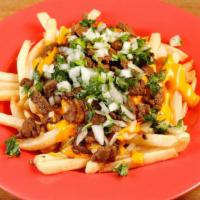 Carne Asada Fries · Fries, melted cheese, onion and cilantro
