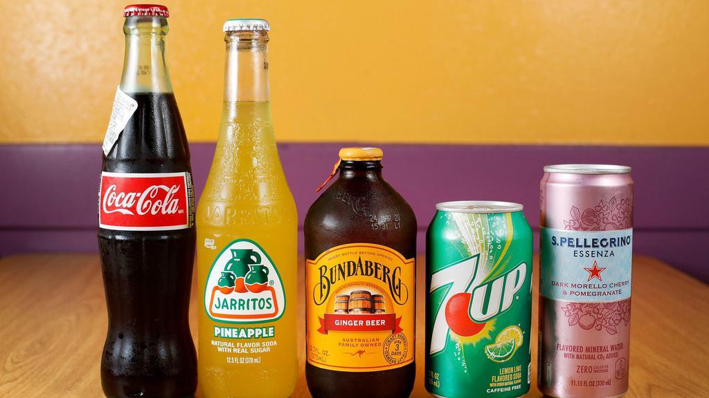 Bottled Sodas · Pepsi Bottled, Coca Cola Glass, Jarrito(Jarritos flavors may vary)