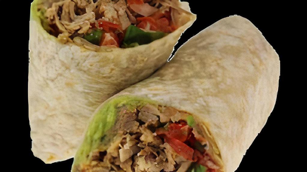 FAJITAS BURRITO · Choice of meat grilled with bell peppers, onions, and tomatoes, wrapped in a flour tortilla with rice, beans, cheese, sour cream, guacamole and salsa.