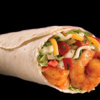 SHRIMP BURRITO · Flour tortilla  stuffed with Grilled Shrimp, sauteed with strips of bell peppers, onions & t...