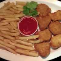 NUGGETS & FRIES · Eight pieces of chicken nuggets and French fries.