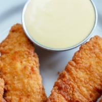Chicken Fingers · White meat tenders, golden fried and served with honey mustard.