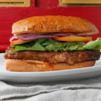 Bacon Sizzled Steak Sando · 8 oz. NY steak sizzled in bacon phat and served on a Boudin sourdhough roll.  Add your fav s...