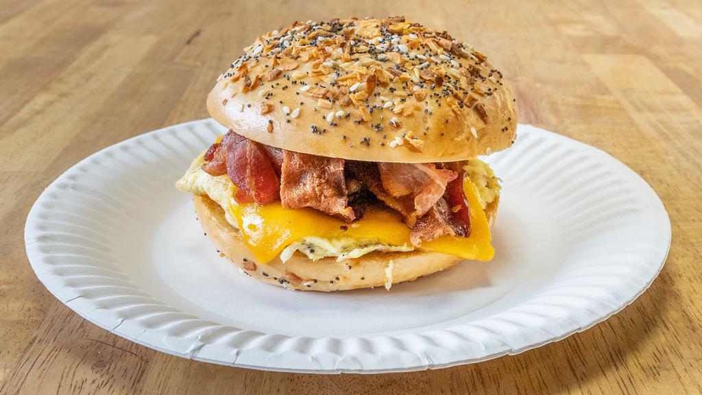 bacon bagel · **just a bacon bagel with an option of cheese, if you wanted eggs please select the item with eggs in it.