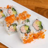 California Roll · Real crab meat, avocado, cucumber, and tobiko.