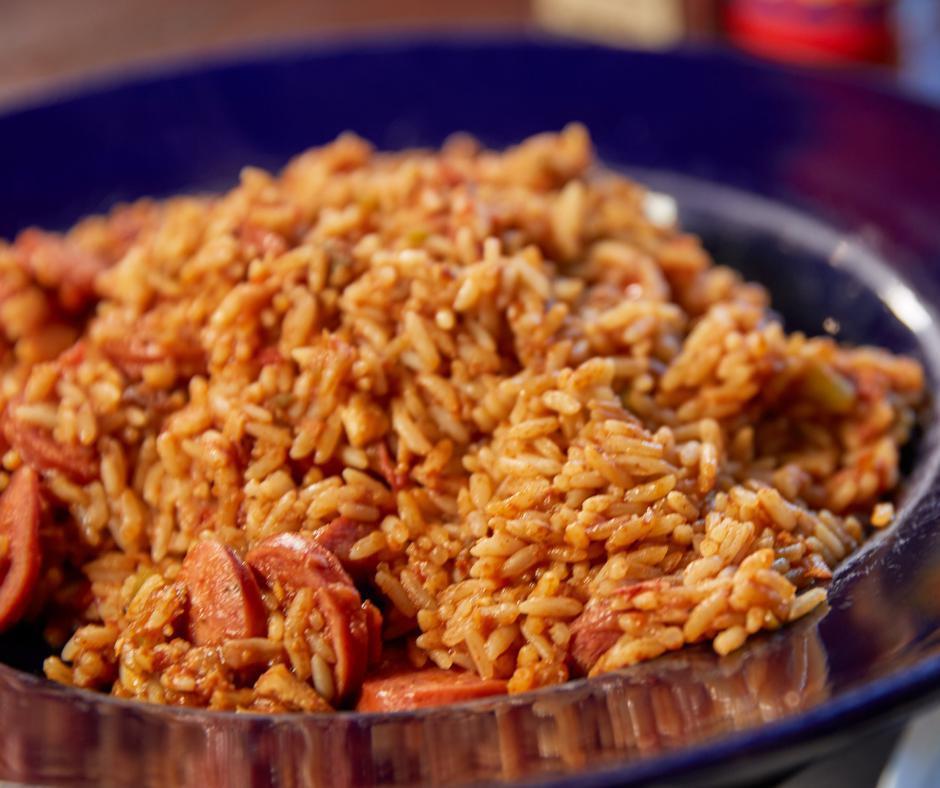 Jambalaya · Spice Level is not adjustable for this dish. Andouille sausage, chicken, bell peppers, jalapenos, onions and rice cooked in jambalaya sauce
