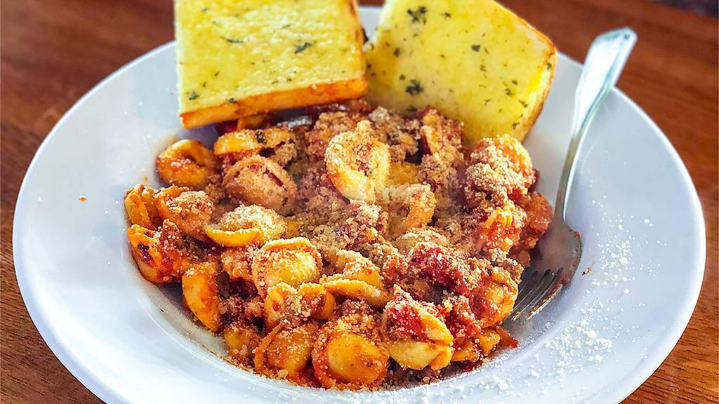 Cheesy Tortellini · Choose tortellini with your choice of chicken, Italian sausage, or ground beef, mixed with your choice of sauce and covered in cheese and baked until golden brown.
