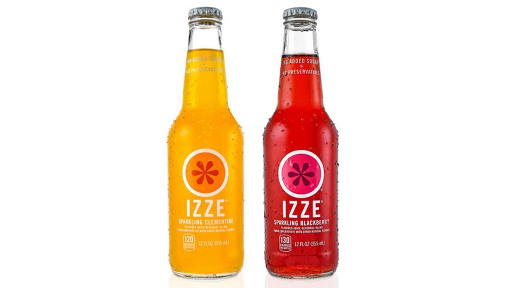 Izze Sparkling Juice · IZZE SPARKLING JUICE IS THE BUBBLY, 70% REAL FRUIT JUICE BEVERAGE WITH A SPLASH OF SPARKLING WATER. NO PRESERVATIVES. NO ADDED SUGAR. CALORIE TOTAL REPRESENTS THE SELECTED ITEM BELOW