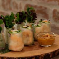 Fresh Rolls (Shrimp) · Prawn, lettuce, mixed green, mint leaves, cucumber, carrot, and vermicelli wrapped in rice p...