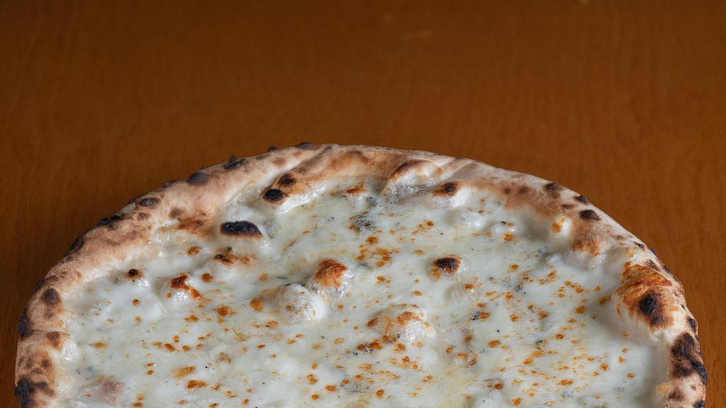 Quattro Formaggi · Pizza with four cheeses, mozzarella, gorgonzola, provolone, asiago
