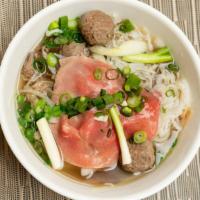 P19. Pho Combo Special  / Phở Đặc Biệt  · Beef noodle soup with steak, meatball, flank, well done brisket, tripe, tendon.