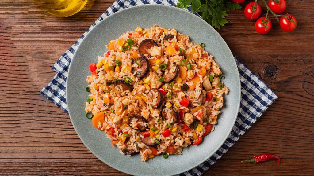 Jambalaya · Chock full of flavor our jambalaya comes with bell peppers, onion, celery, rice and meat.