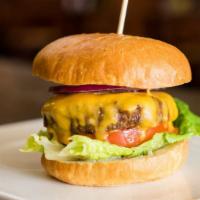 Taproom Burger · Beef patty, lettuce, tomato, red onion, pickles & lemon garlic aioli