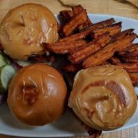 Sliders (3) · Three sliders with your choice of beef, chicken or falafel patties; lettuce, tomato, onions,...