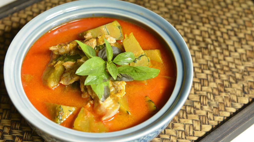 Pumpkin Pork Curry · Elegant pumpkin pork curry mixed in with chef's special spices and sauce.
