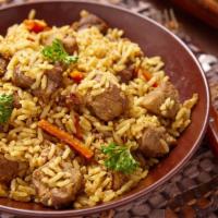 Beef Biryani · Beef biryani rice come with house special beef curry, cashews, raisin and fried onion on top.