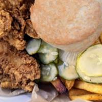 Fried Chicken Box · Thigh leg combo served with your choice of one side of fries or green salad and biscuit
