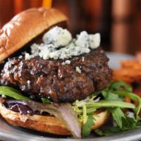 The Black & Blue Burger · Premium, 1/2 pound juicy, grilled beef burger (natural and sustainably raised from Niman Ran...